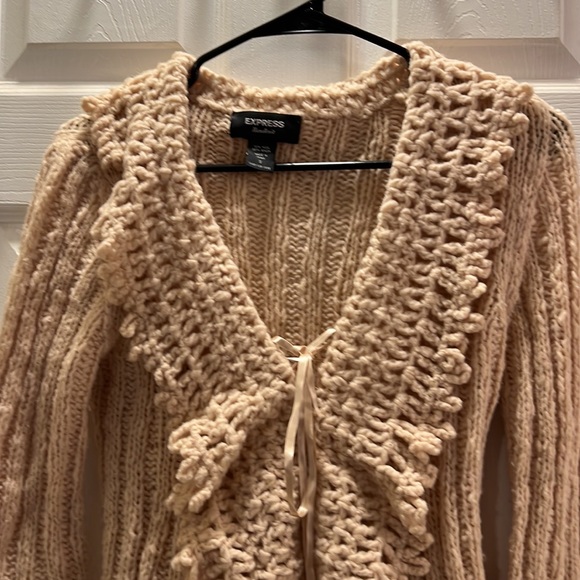 Express Vintage Beige Handknit Tie up Sweater - Picture 2 of 9